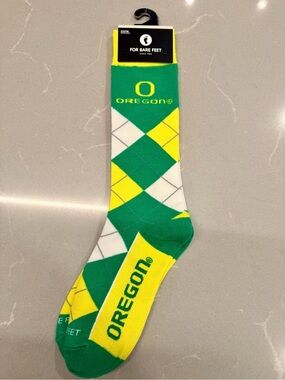 For Bare Feet Oregon Ducks Argyle Crew Socks - Green/Yellow/White - OSFM